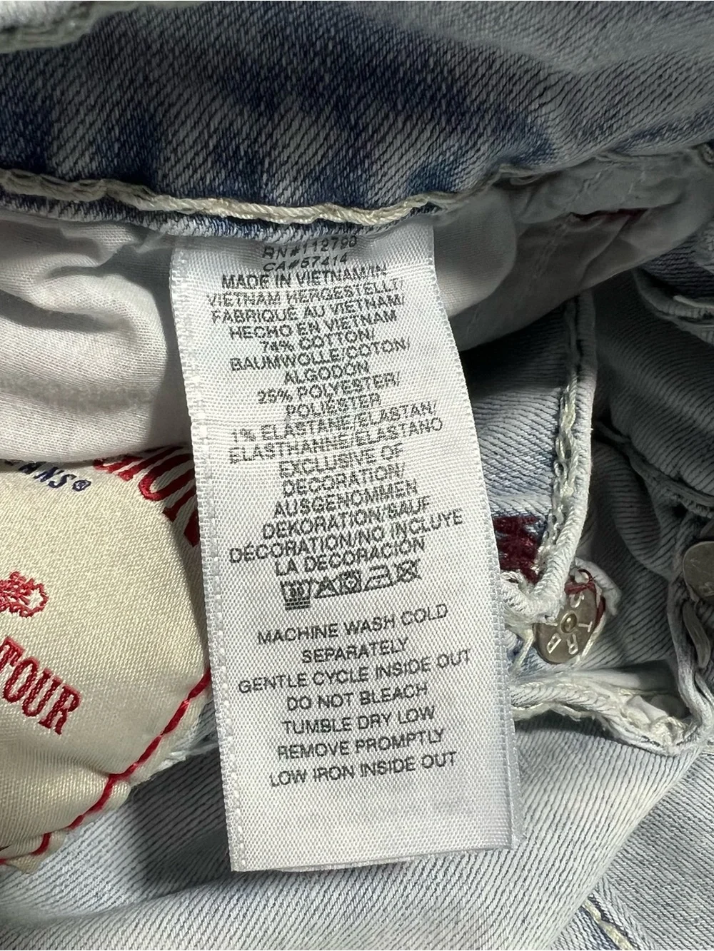 True Religion Ricky Relaxed Straight No Flap Light Blue Red Jeans Mens Size 30